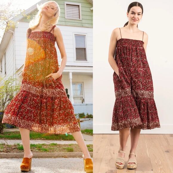 ULLA JOHNSON Eugenia Henna Tassel Cotton Midi Dress - Picture 1 of 12